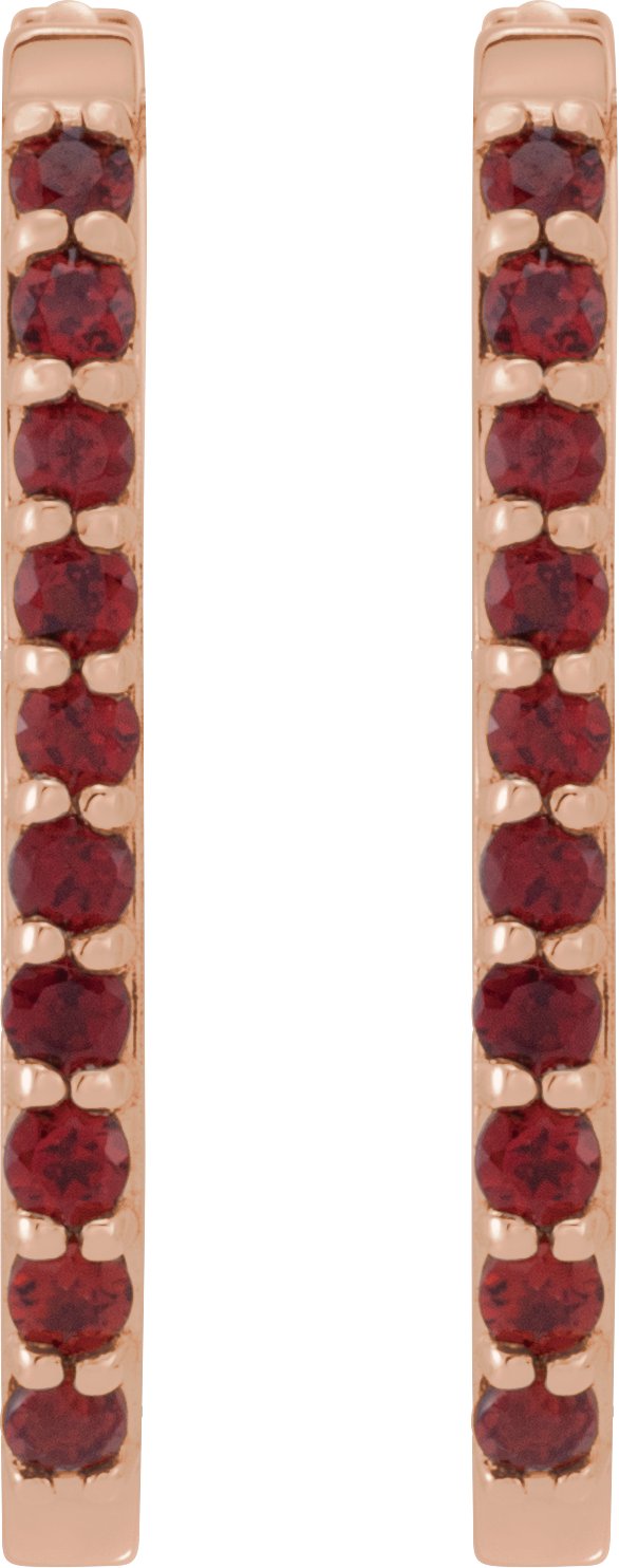 14K Gold Round Natural Mozambique Garnet Accented Elongated Hoop Earrings – 20x13.39mm – 1.5mm Stones - Rose Gold - view 6