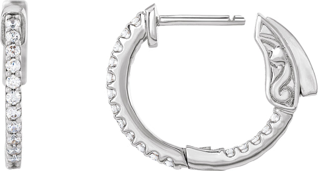 14K Gold Round Lab-Grown Diamond Inside-Outside Hoop Earrings - White Gold - view 9