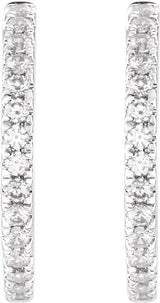14K Gold Round Lab-Grown Diamond Hoop Earrings - White Gold - view 4