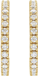 14K Gold Round Lab-Grown Diamond Accented Hoop Earrings – 1.3-2.4mm Stones - Yellow Gold - view 6