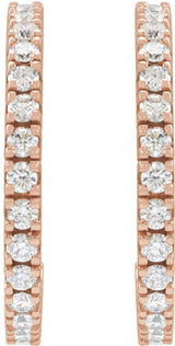 14K Gold Round Natural Diamond Accented Hoop Earrings – 1.3-2.4mm Stones - Rose Gold - view 6