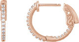 14K Gold Round Lab-Grown Diamond Inside-Outside Hoop Earrings - Rose Gold - view 9