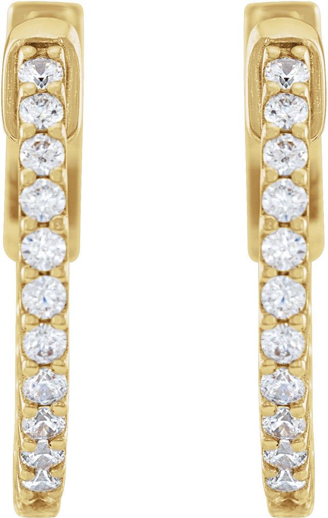 14K Gold Round Lab-Grown Diamond Inside-Outside Hoop Earrings - Yellow Gold - view 8