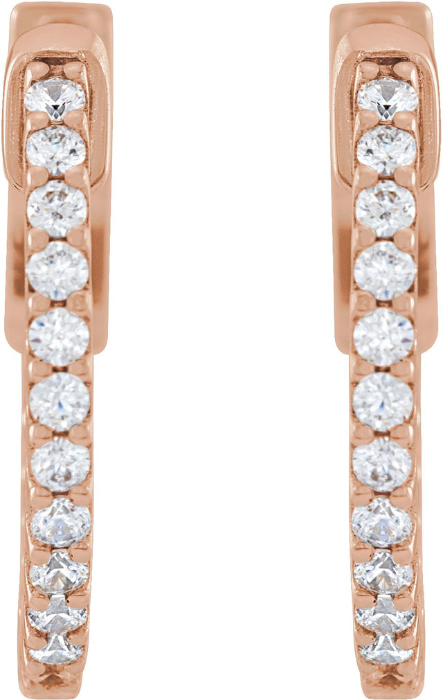 14K Gold Round Lab-Grown Diamond Inside-Outside Hoop Earrings - Rose Gold - view 8
