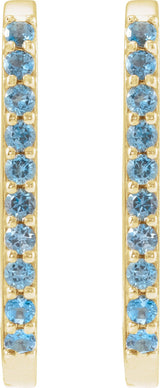 14K Gold Round Natural London Blue Topaz Accented Elongated Hoop Earrings – 20x13.39mm – 1.5mm Stones - Yellow Gold - view 6