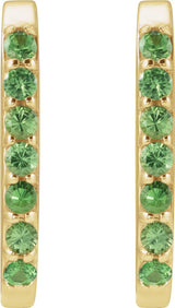 14K Gold Round Natural Tsavorite Garnet Accented Elongated Hoop Earrings - Yellow Gold - view 6