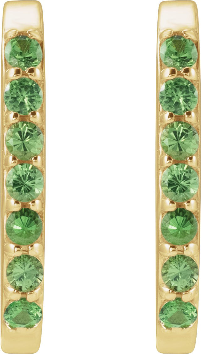 14K Gold Round Natural Tsavorite Garnet Accented Elongated Hoop Earrings - Yellow Gold - view 6