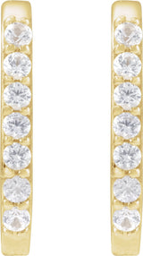14K Gold Round Natural White Sapphire Accented Elongated Hoop Earrings - Yellow Gold - view 6