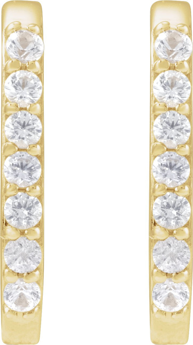 14K Gold Round Natural White Sapphire Accented Elongated Hoop Earrings - Yellow Gold - view 6
