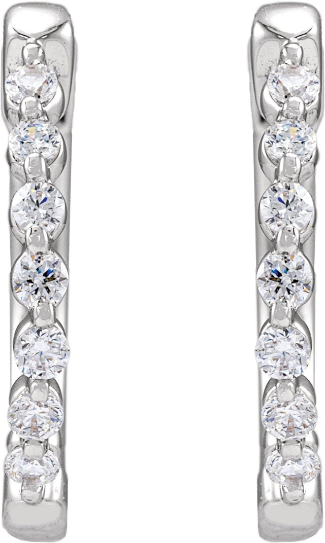 14K Gold Round Lab-Grown Diamond Hoop Earrings – 1.5-2.6mm Stones - White Gold - view 4