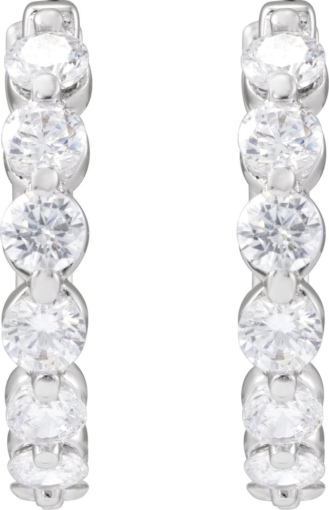 14K Gold Round Lab-Grown Diamond Hoop Earrings – 1.5-2.6mm Stones - White Gold - view 4