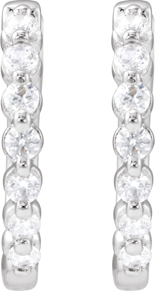 14K Gold Round Lab-Grown Diamond Hoop Earrings – 1.5-2.6mm Stones - White Gold - view 4