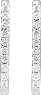 14K Gold Round Natural White Sapphire Accented Elongated Hoop Earrings – 20x13.39mm - White Gold - view 6