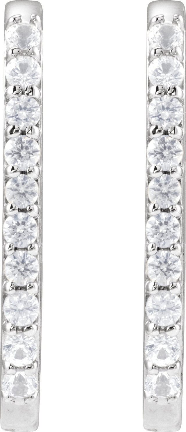 14K Gold Round Natural White Sapphire Accented Elongated Hoop Earrings – 20x13.39mm - White Gold - view 6