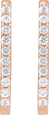 14K Gold Round Natural White Sapphire Accented Elongated Hoop Earrings – 20x13.39mm - Rose Gold - view 6