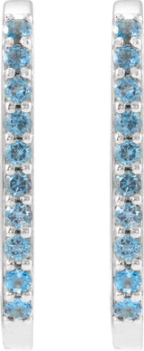 14K Gold Round Natural London Blue Topaz Accented Elongated Hoop Earrings – 20x13.39mm – 1.5mm Stones - White Gold - view 6