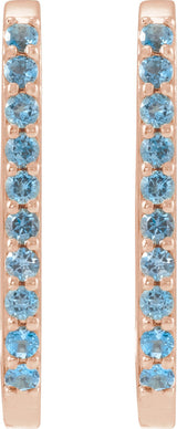 14K Gold Round Natural London Blue Topaz Accented Elongated Hoop Earrings – 20x13.39mm – 1.5mm Stones - Rose Gold - view 6