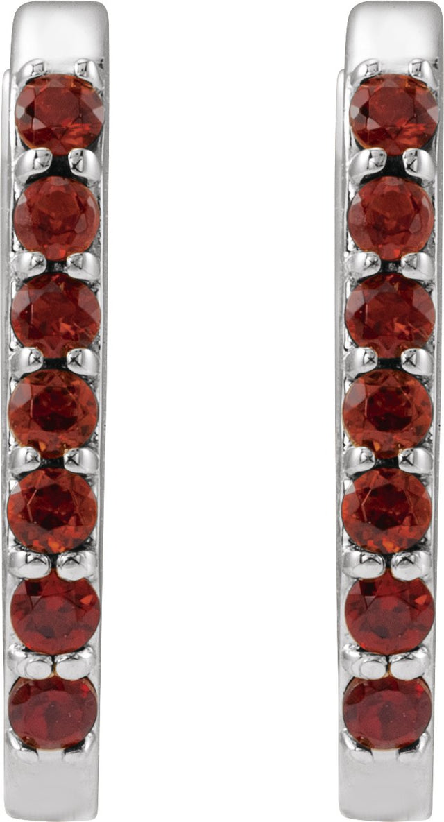 14K Gold Round Natural Mozambique Garnet Accented Elongated Hoop Earrings - White Gold - view 6