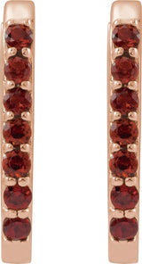 14K Gold Round Natural Mozambique Garnet Accented Elongated Hoop Earrings - Rose Gold - view 6