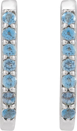 14K Gold Round Natural London Blue Topaz Accented Elongated Hoop Earrings - White Gold - view 6