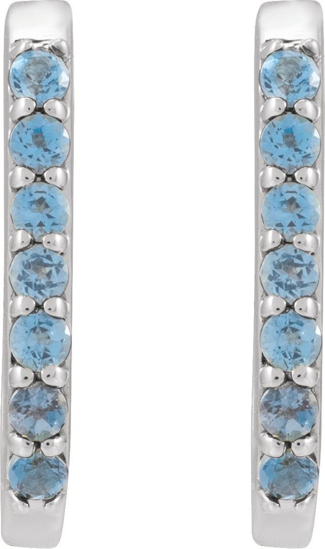 14K Gold Round Natural London Blue Topaz Accented Elongated Hoop Earrings - White Gold - view 6