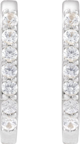 14K Gold Round Natural White Sapphire Accented Elongated Hoop Earrings - White Gold - view 6