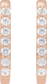 14K Gold Round Natural White Sapphire Accented Elongated Hoop Earrings - Rose Gold - view 6
