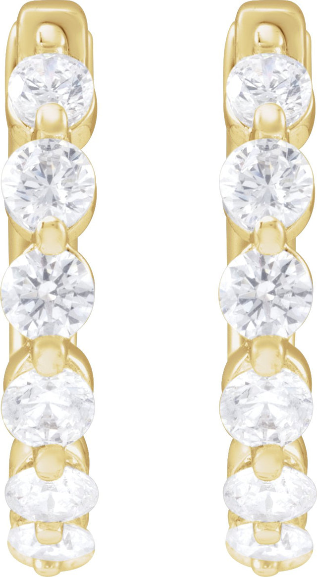 14K Gold Round Lab-Grown Diamond Hoop Earrings – 1.5-2.6mm Stones - Yellow Gold - view 4