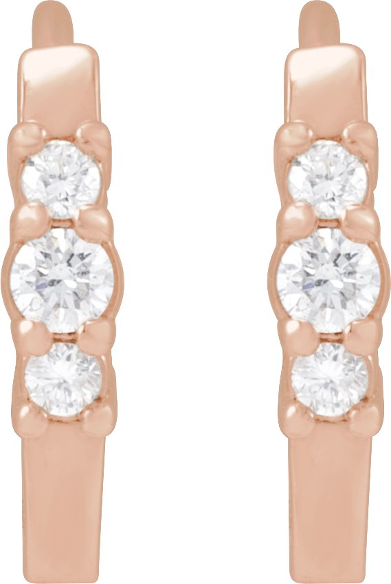 14K Gold Round Natural Diamond Hinged Hoop Earrings II - Rose Gold - view 4