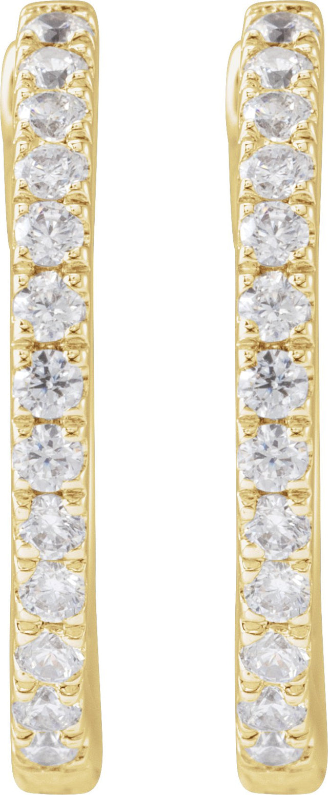 14K Gold Round Lab-Grown Diamond Hoop Earrings - Yellow Gold - view 4