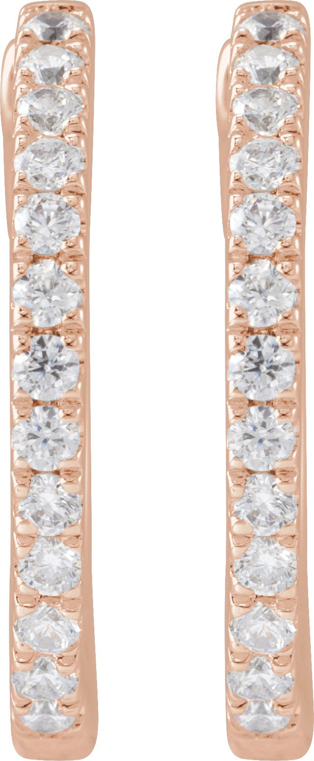 14K Gold Round Lab-Grown Diamond Hoop Earrings - Rose Gold - view 4