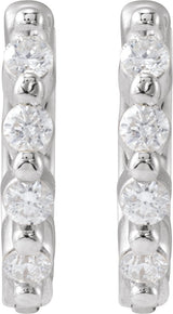 14K Gold Round Natural Diamond Accented Hinged Hoop Earrings – 1.5mm Stones - White Gold - view 4