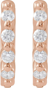14K Gold Round Natural Diamond Accented Hinged Hoop Earrings – 1.5mm Stones - Rose Gold - view 4