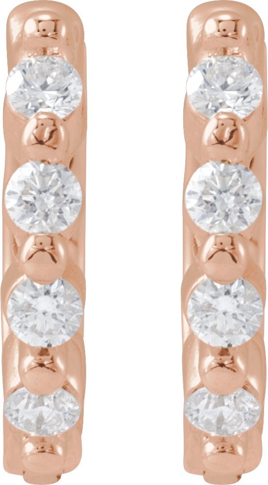 14K Gold Round Natural Diamond Accented Hinged Hoop Earrings – 1.5mm Stones - Rose Gold - view 4