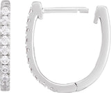 14K Gold Round Lab-Grown Diamond Accented U-Hoop Earrings – 13x12.33mm - White Gold - view 9