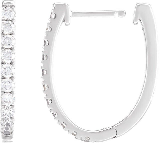 14K Gold Round Lab-Grown Diamond Accented U-Hoop Earrings – 13x12.33mm - White Gold - view 9
