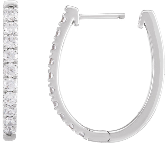 14K Gold Round Lab-Grown Diamond Accented U-Hoop Earrings – 13x12.33mm - White Gold - view 9