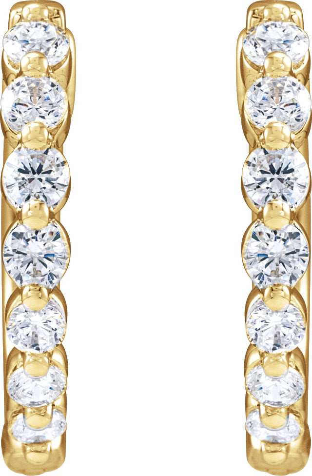 14K Gold Round Lab-Grown Diamond Hoop Earrings – 1.5-2.6mm Stones - Yellow Gold - view 4