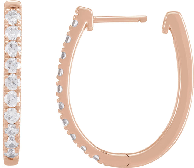 14K Gold Round Lab-Grown Diamond Accented U-Hoop Earrings – 13x12.33mm - Rose Gold - view 9