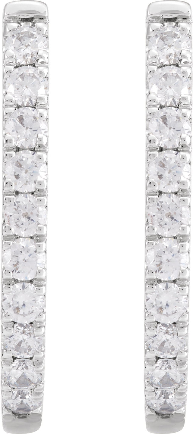 14K Gold Round Lab-Grown Diamond Accented U-Hoop Earrings – 13x12.33mm - White Gold - view 8