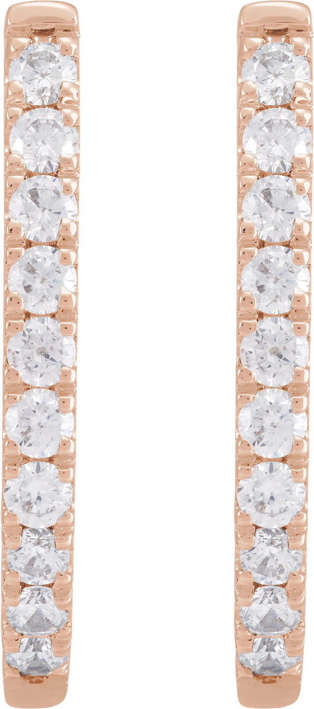 14K Gold Round Lab-Grown Diamond Accented U-Hoop Earrings – 13x12.33mm - Rose Gold - view 8