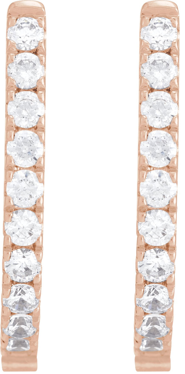 14K Gold Round Lab-Grown Diamond Accented U-Hoop Earrings – 13x12.33mm - Rose Gold - view 8