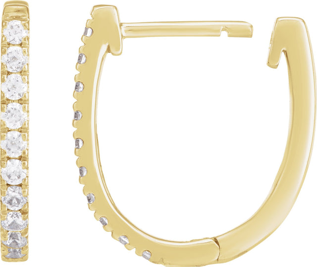 14K Gold Round Lab-Grown Diamond Accented U-Hoop Earrings – 13x12.33mm - Yellow Gold - view 9