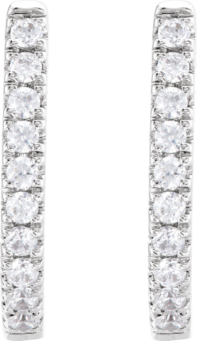 14K Gold Round Lab-Grown Diamond Accented U-Hoop Earrings – 13x12.33mm - White Gold - view 8