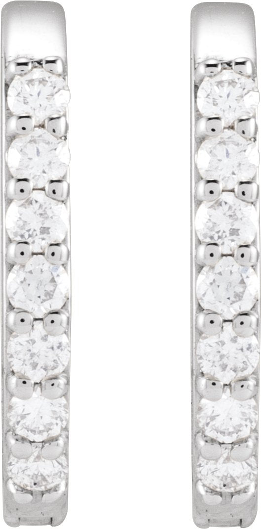 Platinum Round Natural Diamond Accented Elongated Hoop Earrings - view 6