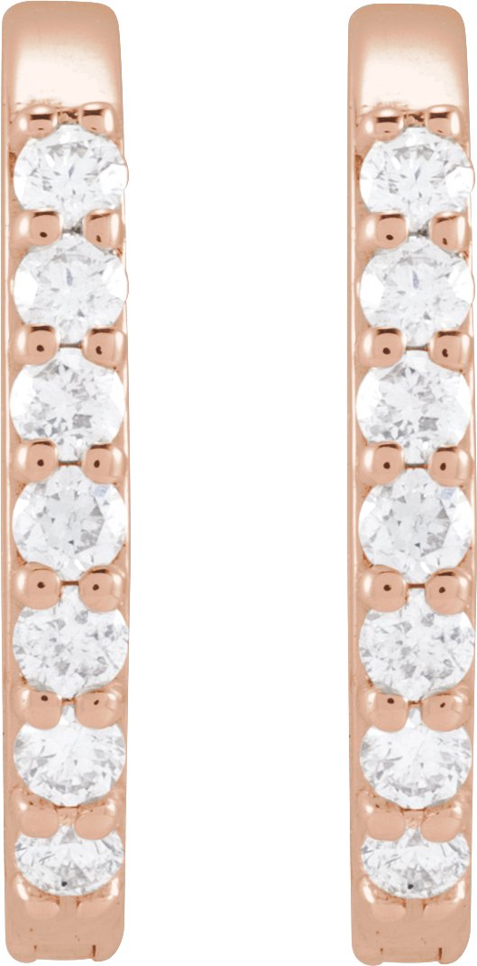 14K Gold Round Natural Diamond Accented Elongated Hoop Earrings - Rose Gold - view 5
