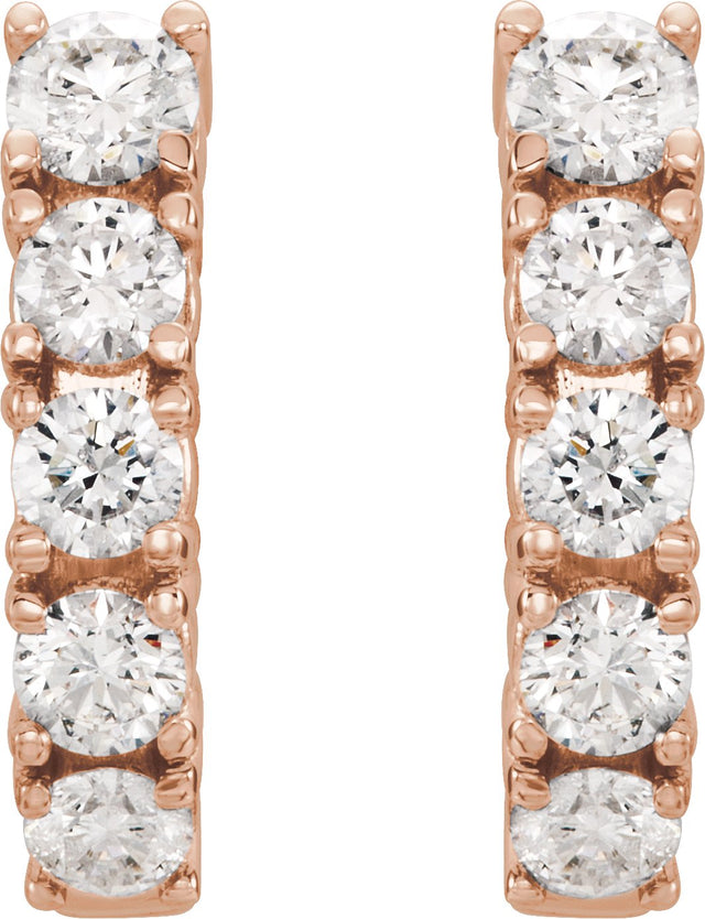 14K Gold Round Lab-Grown Diamond Accented J-Hoop Earrings - Rose Gold - view 7
