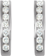 14K Gold Round Natural Diamond Channel-Set J-Hoop Earrings – 2mm Stones - White Gold - view 4