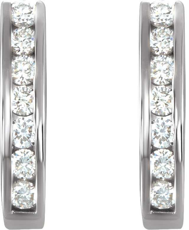 14K Gold Round Natural Diamond Channel-Set J-Hoop Earrings – 2mm Stones - White Gold - view 4