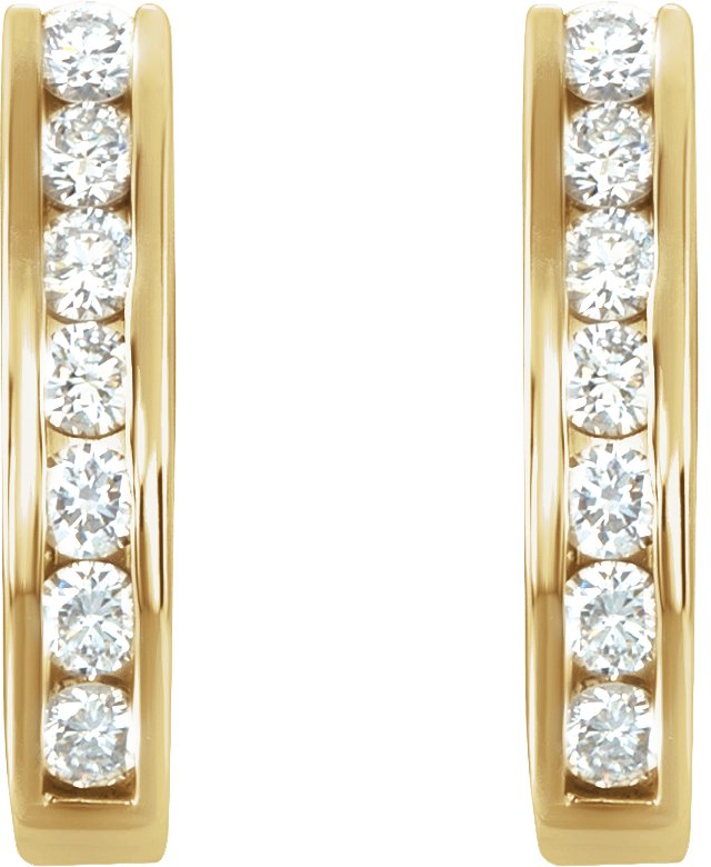 14K Gold Round Natural Diamond Channel-Set J-Hoop Earrings – 2mm Stones - Yellow Gold - view 4